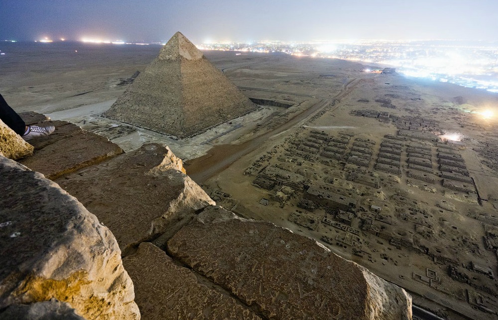 The Pyramids at Night looking over Cairo